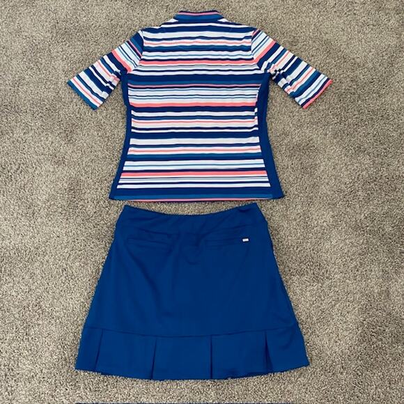Tail Set Skort Top Short Sleeve Mock Neck Striped Polo Shirt Blue Skort Women M - Picture 11 of 12